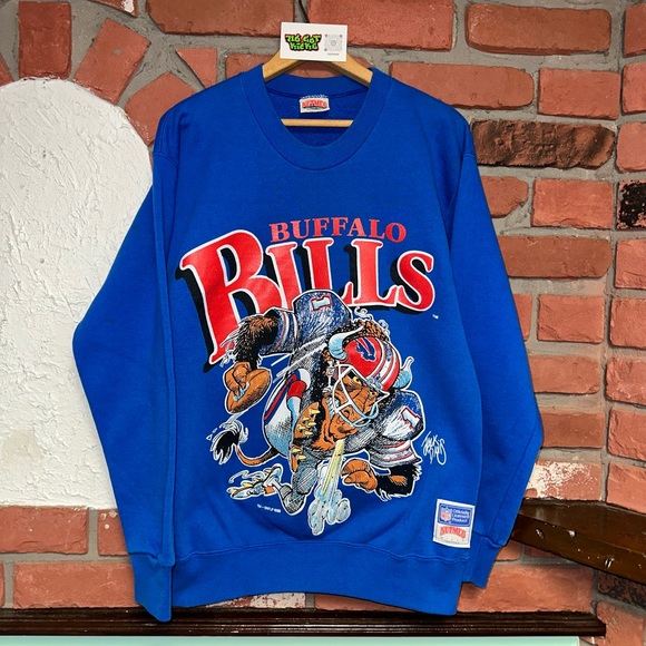 Vintage 1988 NFL Nutmeg Mills Buffalo Bills Jack Davis Blue Crewneck Sweatshirt - Picture 1 of 6
